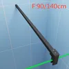 A black shower support bar is mounted on a light blue tiled wall, with a green glass panel visible below. Produktbild-Vorschau