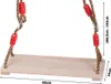A wooden swing seat with ropes and red plastic beads, with dimensions indicated. Náhľad obrázku produktu