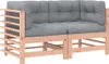 A two-seater corner sofa with gray cushions and a wooden frame, shown from the front. Náhľad obrázku produktu