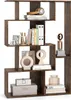 A wooden geometric bookshelf filled with various decorative items and books. Náhled obrázku produktu