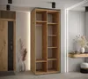 A modern entryway with a wooden door, a tall wardrobe, and a console table with decorative items. Produktbild-Vorschau