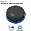 A black robotic floor cleaner with a blue microfiber pad is shown against a white background. Below the robot are two small images: one of a USB cable and the other of a blue cleaning pad. Produktbild-Vorschau