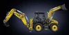 A yellow and black remote-controlled backhoe loader toy is displayed against a dark background. Voir les images du produit