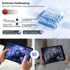 A split image showing marketing information about a tablet's processor and performance on the top half, and two hands holding tablets displaying games on the bottom half. Podgląd zdjęcia produktu