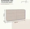 YUMEBLY Kommode mit 6 Schubladen | 140x75x40 cm | Großer Produktbild-Vorschau 2
