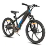 A black electric mountain bike with blue and orange accents, shown against a white background. Produktbild-Vorschau