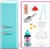 A collection of miniature items, including a toy refrigerator, a can of drink, a slice of watermelon, and various accessories, arranged on a white background. Podgląd zdjęcia produktu