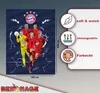 Illustration of FC Bayern München players on a dark blue background with tactical drawings. Produktbild-Vorschau
