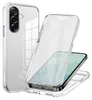 A clear phone case is shown in two configurations, one on a phone and one disassembled. Produktbild-Vorschau