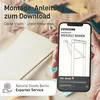 A hand holding a smartphone displaying an assembly instruction manual for a beer tent frame, with a logo and text overlay on the left side of the image. Produktbild-Vorschau