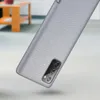 A close-up of the back of a Samsung Galaxy Note 20 phone case with a textured fabric finish in gray. Produktbild-Vorschau