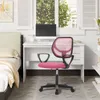 A pink mesh office chair is placed in front of a white desk with a computer monitor. Produktbild-Vorschau