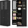 A collage of images showing a black kitchen cabinet with glass doors and shelves filled with various items. Podgląd zdjęcia produktu
