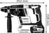 A technical drawing of a Bosch rotary hammer drill with dimensions indicated. Produktbild-Vorschau