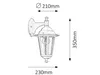 A technical drawing of a wall-mounted lantern with dimensions indicated. Náhľad obrázku produktu