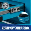 Close-up of a blue tool cart drawer slide and a bearing, with overlay text. Produktbild-Vorschau