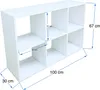 A white cube shelf unit with dimensions shown. Náhled obrázku produktu