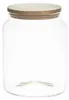 A clear glass storage jar with a wooden lid. Produktbild-Vorschau