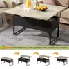 A coffee table in a living room setting, with smaller diagrams showing its functionality. Produktbild-Vorschau