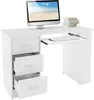A white desk with a computer monitor, keyboard, and drawers. Produktbild-Vorschau