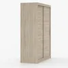 A side view of a light wood-grain wardrobe with sliding doors. Voir les images du produit