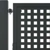 A close-up view of a black metal garden gate attached to a post with a hinge. Produktbild-Vorschau