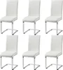 A set of six white dining chairs with silver metal frames are arranged in a grid formation against a white background. Produktbild-Vorschau