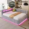 A modern bed with LED lighting and USB ports, set in a bedroom. Produktbild-Vorschau