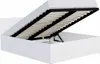 A white bed frame with the mattress raised, showing the storage space underneath. Produktbild-Vorschau