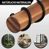 A collage showing a close-up of a wooden pole with black rings, a forest scene, a chainsaw cutting wood, and a person working with wood. Produktbild-Vorschau