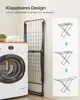 A laundry drying rack is shown next to a washing machine, with diagrams illustrating its folding mechanism. Produktbild-Vorschau
