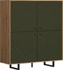 A highboard with a wooden frame and dark green textured doors on a white background. Podgląd zdjęcia produktu