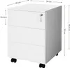 Product shot of a white mobile filing cabinet with dimensions indicated. Náhled obrázku produktu