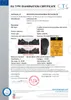 A document showing a EU-Type Examination Certificate for safety footwear, with images of the product. Produktbild-Vorschau
