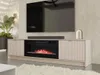 A modern TV stand with a built-in electric fireplace, featuring a large television mounted above it. Náhľad obrázku produktu