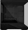 Interior view of a black computer tower case with a tempered glass side panel. Produktbild-Vorschau