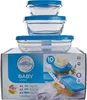 The image shows a product box with glass food containers stacked on top. Voir les images du produit