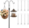 A black shepherd's hook with a hanging basket of flowers and a bird feeder. Several other shepherd's hooks are arranged on the right side of the image. Produktbild-Vorschau