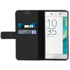 A black flip case for a Sony Xperia X phone, open to show the phone and card slots. Náhľad obrázku produktu