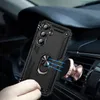 A black phone case with a ring holder is shown attached to a magnetic car mount on a car's air vent. Produktbild-Vorschau