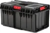 A black plastic toolbox with red latches and clear lids on a white background. Náhled obrázku produktu