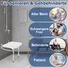 A shower seat is shown in a bathroom setting, with text overlays indicating different user groups. Voir les images du produit