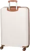 A white suitcase with brown trim and wheels, shown from the back. Produktbild-Vorschau