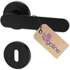 A black door handle set with a keyhole escutcheon and a branded tag. Produktbild-Vorschau