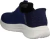 A side view of a blue Skechers sneaker with a white sole. Voir les images du produit