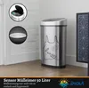 A sensor trash can with a graphic of a plastic bag filled with food items on it, placed in a room setting. Produktbild-Vorschau