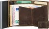 A brown leather wallet with euro banknotes and cards inside, shown open. Produktbild-Vorschau