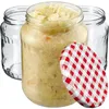 Three glass jars, one filled with sauerkraut, and a red and white checkered lid. Produktbild-Vorschau