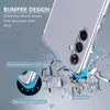 A clear phone case is shown protecting a phone from a simulated drop onto a cracked surface, illustrating its shock-absorbing features. Produktbild-Vorschau