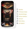 A screen protector with a graphic design on a phone, next to a list of features. Produktbild-Vorschau